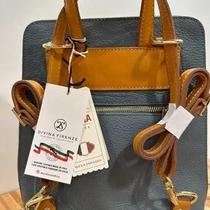 NWT leather “backpack” / tote bag by Divina Firenze. Camel colored leather. Firenze Leather Backpack | eBay main image 3